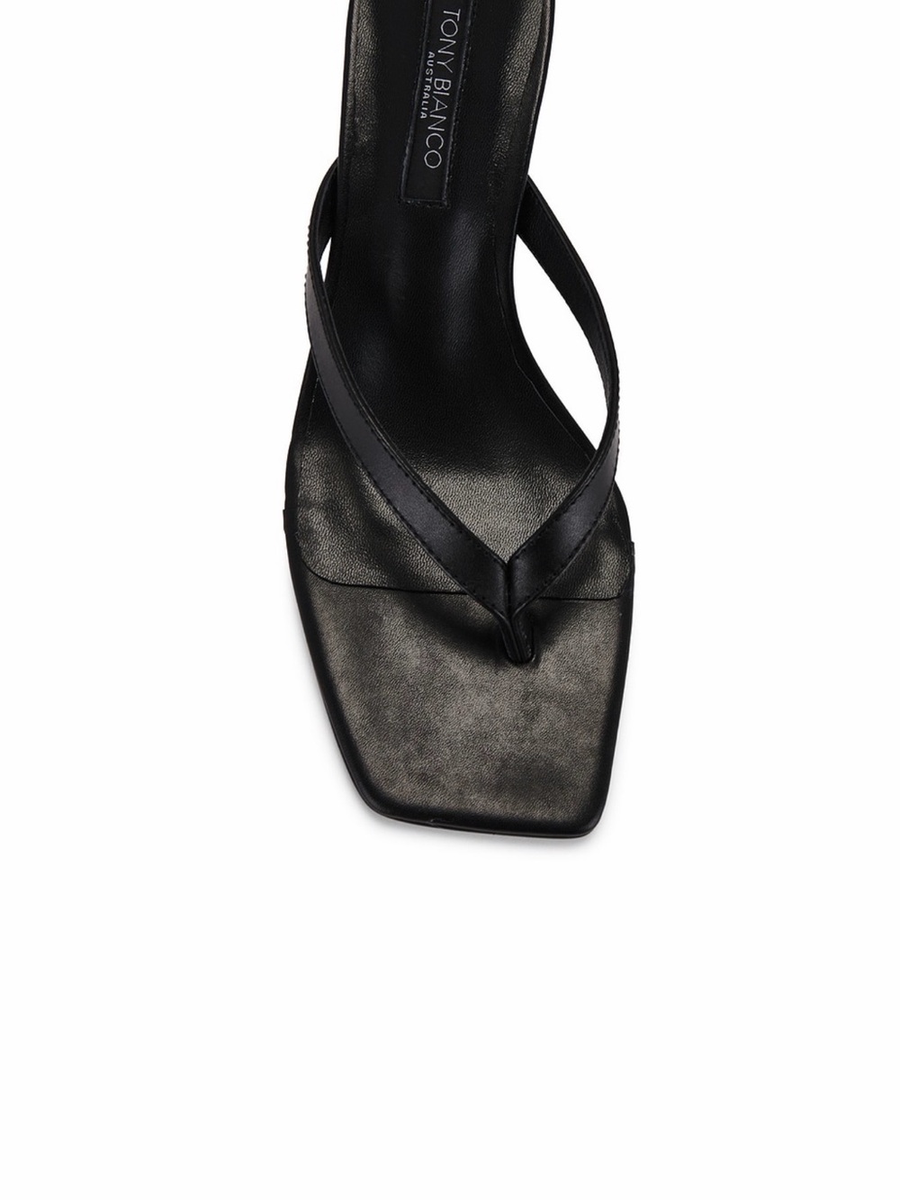 Tony Bianco Black Square-Toe Thong Sandal with Slim Crossover Straps